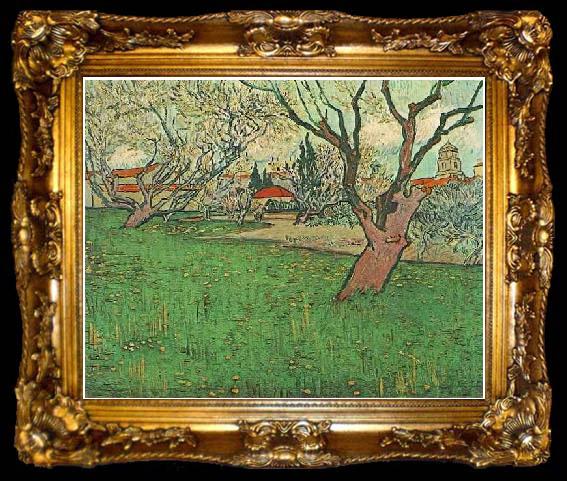 framed  Vincent Van Gogh View of Arles with flowering trees, ta009-2